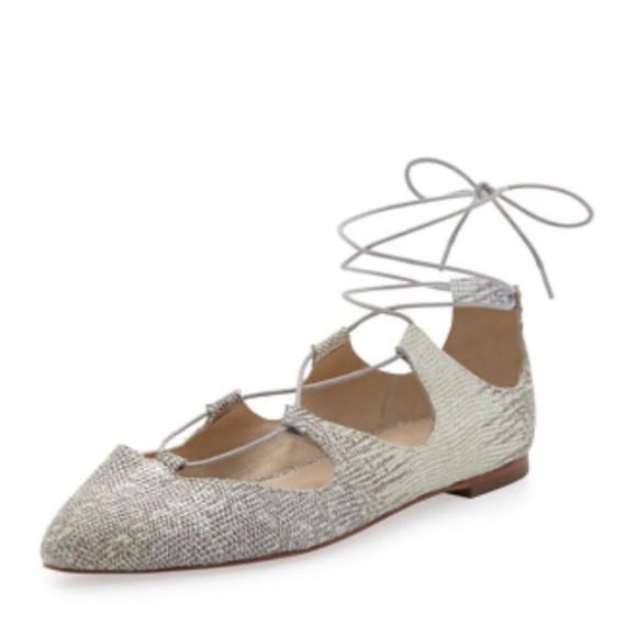 Loeffler Randall Shoes - Loeffler Randall Ambra snake print lace up flat cream gray 9 leather spring